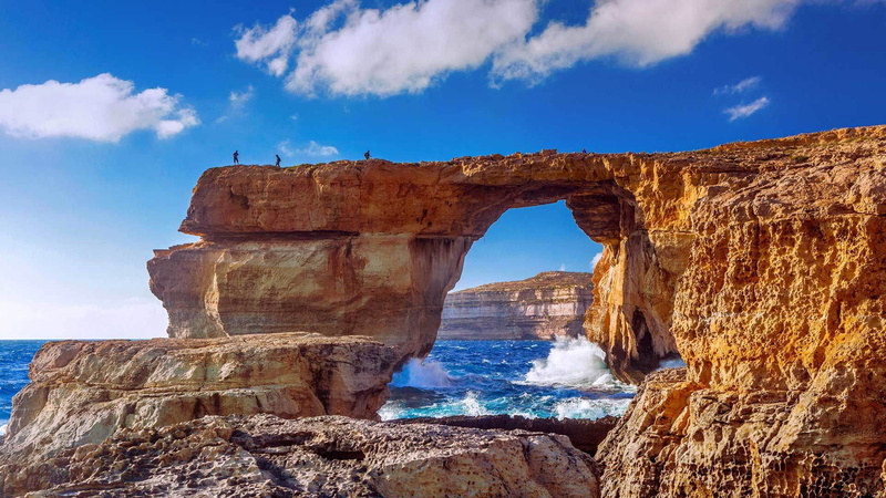 1080P, Malta, Dwejra Beach, island, rocks, sea, people, Gozo