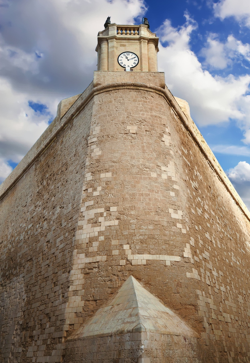 no people, cittadella, landmark, clock, baroque, tourism, old, roman, tall - high, the past, citadel, building exterior, island, medieval, rabat, valletta
