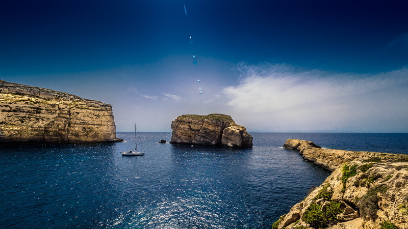 Stones, rock on, rock, Sailing-Boat, San Lawrenz, Meer, blue sky, Malta, summer, landscape, Wasser, scenics, Ocean, near, Promontory, Coast, 720P, Sea