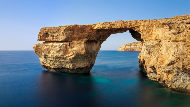1080P, azure, rock, window, arch, cliff