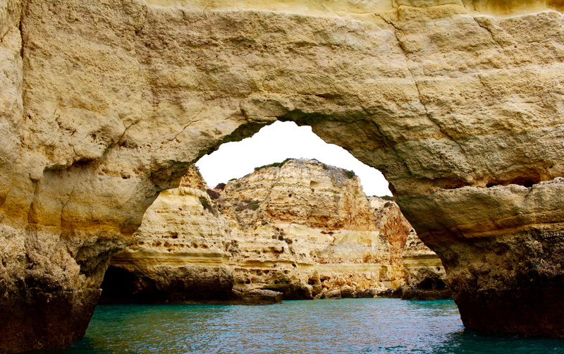 solid, portugal, rock - object, day, natural arch, physical geography, no people, sea, water, 5K, rock, travel, nature, rock formation, geology, waterfront