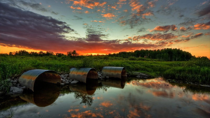 water, landscape, pond, nature, 1080P, clouds, sky, sunset