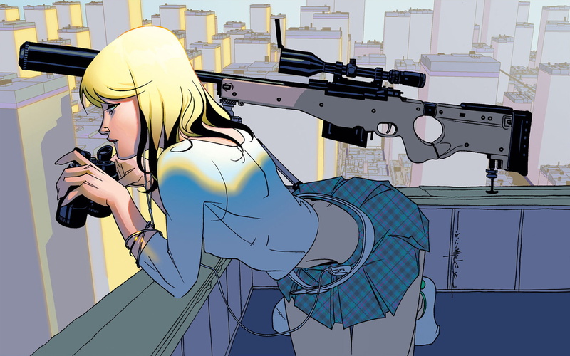 girl, cartoon/comic, 1080P, rifle, woman, sniper, hd, anime