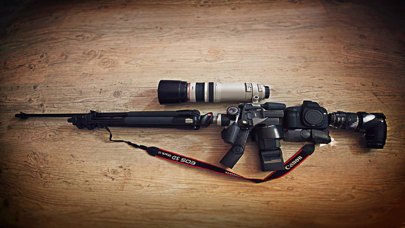 weapon, Lens, camera, Rifles, Sniper Rifle, canon, Manfrotto, Tripod, 1080P