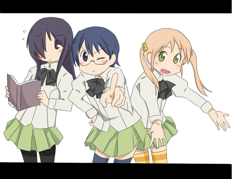 mammal, anime girls, transfer print, front view, standing, Ibarazaki Emi, Shizune Hakamichi, men, smiling, white background, people, fun, Hanako Ikezawa