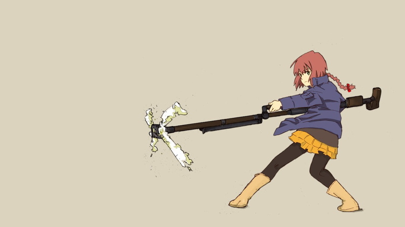 nature, redhead, one person, yellow, colored background, sport, clothing, human arm, winter sport, sniper rifle, adult, Suou Pavlichenko, side view, cut out