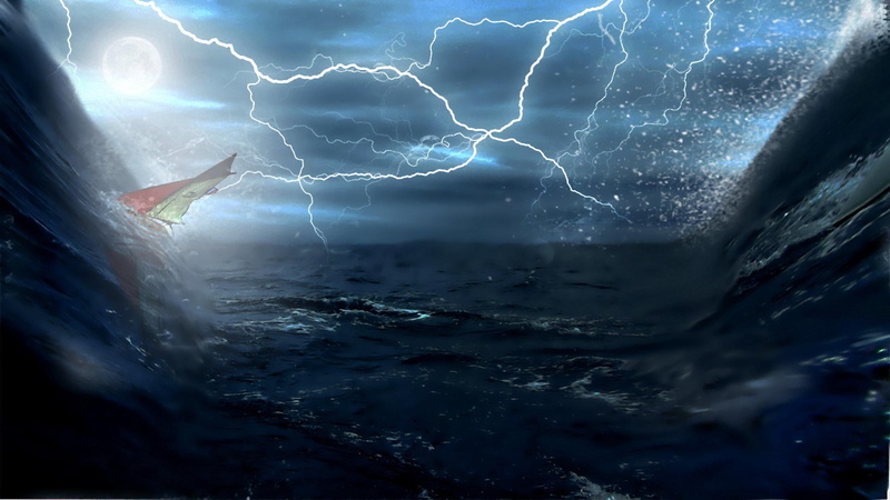 voyage, 1080P, nature, stormy, thunder, ocean, sailboat, lightning, 3d and abstract, storm, body, water