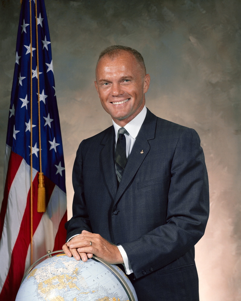 flag, ohio, 30 october 1964, cambridge ohio, one person, portrait, smiling, american aviator, 4K, males, confidence, friendship 7, suit, waist up, united states senator