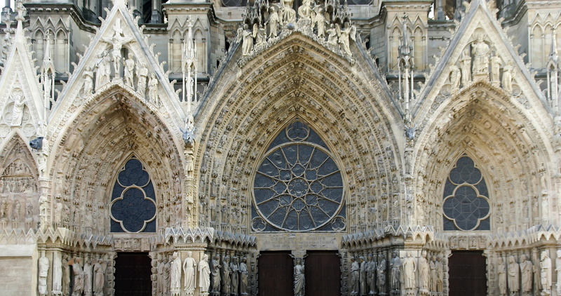three gates, no people, architectural column, architecture, christian, tourism, low angle view, religion, built structure, worship, the past, reims, religious