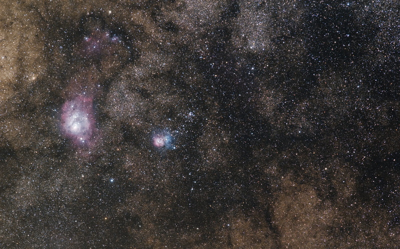 milky way, beauty in nature, astronomy, ngc 6523, majestic, universe, m 8, m 20, outdoors, wide-field, awe, bright, night sky, constellation, luminosity
