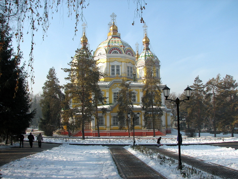 cold temperature, nature, place of worship, Kazakhstan, cold - Temperature, structure, trees, Cathedral, daytime, religion, famous Place, europe, city