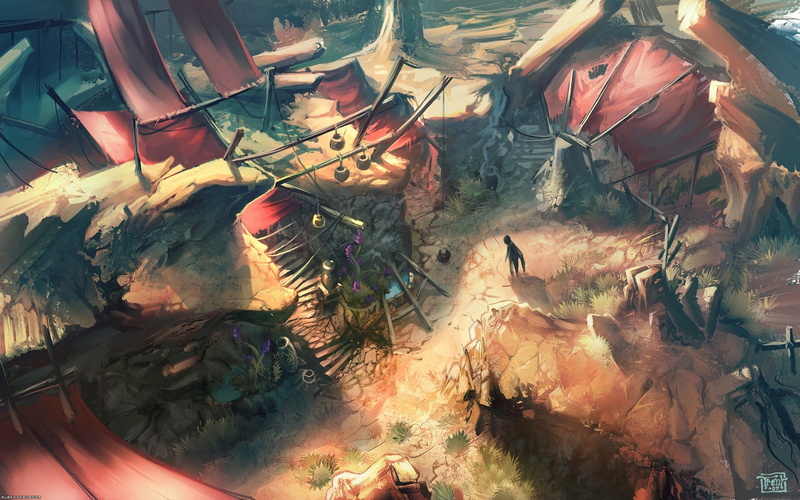 fragility, tents, vulnerability, Diablo III, illustration, full frame, day, 1080P, close-up, sunlight, plant part, outdoors, high angle view, backgrounds