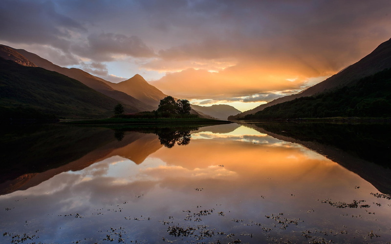 apple, beauty in nature, waterfront, 1080P, sunset, mountain, no people, tranquility, reflection, water, mountain range, scenics - nature, reflection lake
