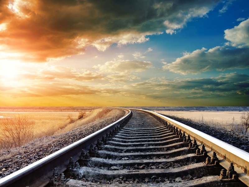Clouds, Warm, 2K, Day, Railroad, Railway, Sunset, Rails, Sky