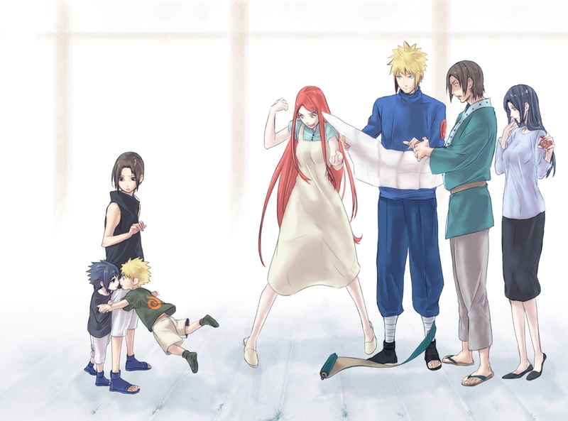 dancing, hairstyle, Minato Namikaze, elementary Age, Sasuke Uchiha, girls, Kushina Uzumaki, Naruto, fun, group Of People, smiling, 1080P, indoors, lifestyles