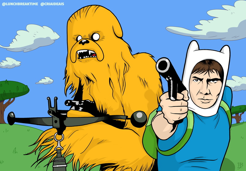 Chewbacca, Adventure Time, Han Solo, Star Wars, Finn the Human, crossover, Jake the Dog, 2K