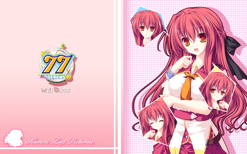 1080P, thinking, school uniform, long hair, hair bows, redhead, happy, Karen Lux Victoria, looking at viewer, bow, Sevens and, series, blushing, anime