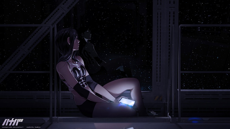 illuminated, lifestyles, adult, technology, young women, clothing, side view, Space, full length, 1080P, young adult, night, 88 (Original Character), arts culture and entertainment