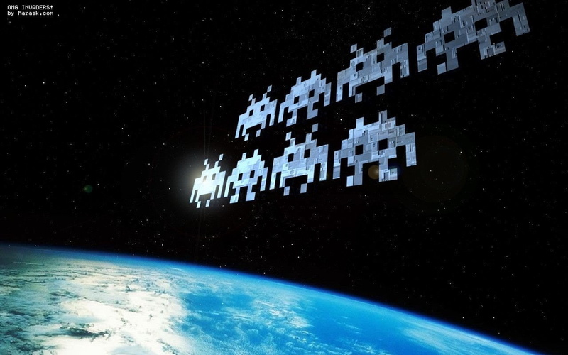 digital art, video games, retro Games, Space Invaders, 720P