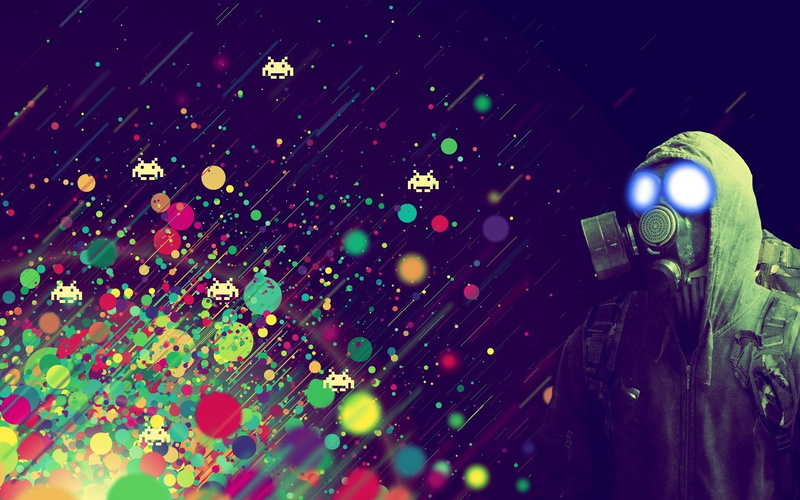 abstract, people, games, mask, colors, 1080P, dark, invaders, space, spots