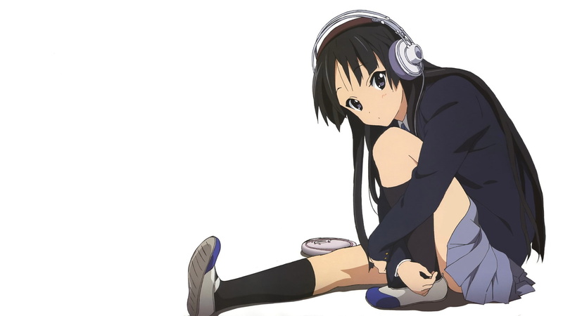 manga, 1080P, one person, standing, three quarter length, white background, lifestyles, women, casual clothing, young women, music, young adult, K-ON!