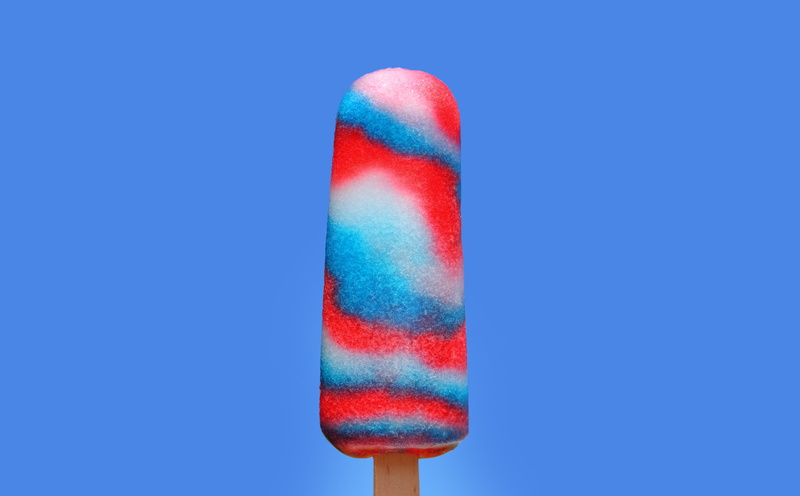 cream, nature, Seasons, indoors, colored background, red, popsicle, clear sky, 5K, blue background, Patriotic, copy space, Summer, ice, day, patriotism