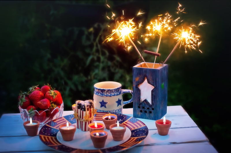 food and drink, holiday, table, bright, top, freshness, household equipment, fruit, plate, christmas, illuminated, independence, lighted, hot, strawberries