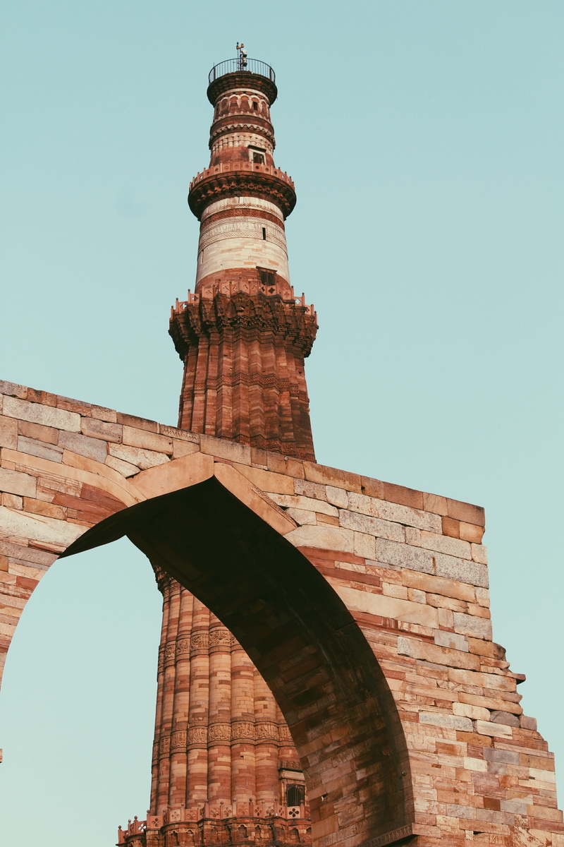 ruined, tourism, clear sky, new delhi, sky, travel destinations, qutub minar, 2K, low angle view, tall - high, nature, building exterior, tour, no people
