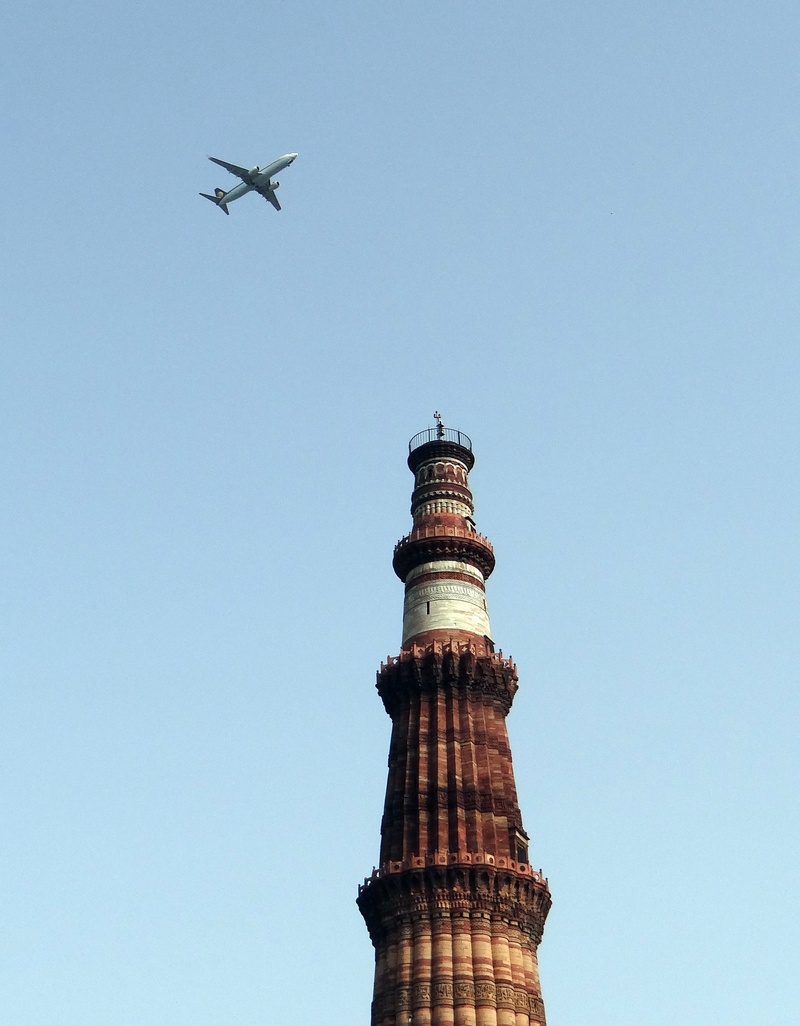 stonework, no people, copy space, 2K, travel, aeroplane, mode of transportation, india, flying, pillar, heritage, unesco world heritage site, outdoors