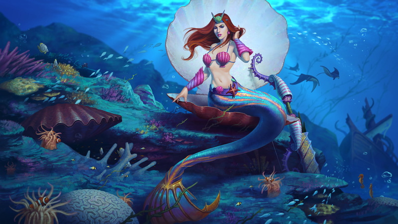1080P, Woman, Medusa (Smite), Mermaid, Underwater, Shell, Video Game, Smite
