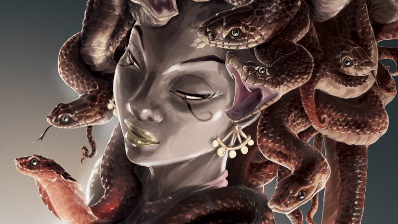 artwork, creature, digital art, Medusa, snake, 720P, fantasy art