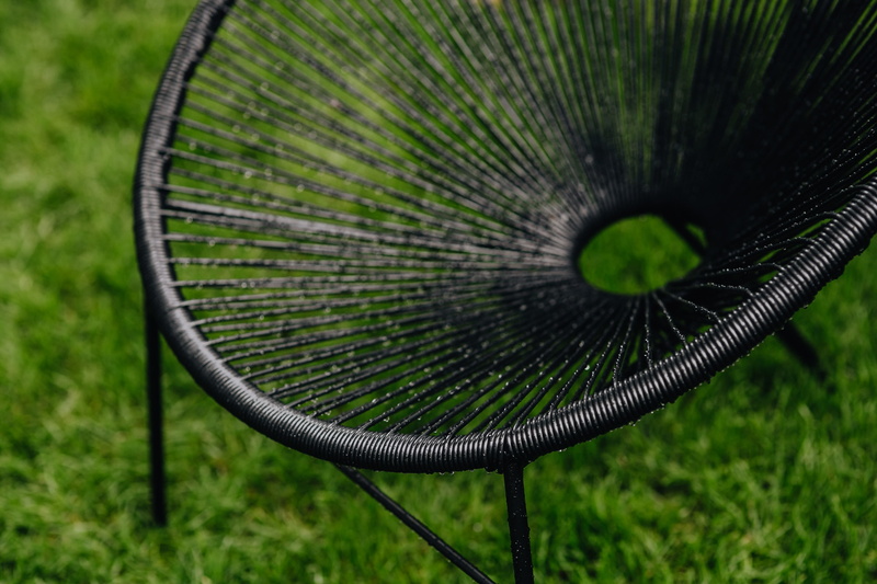 contemporary, front or back yard, black, Lounge Chair, metal, classic, closeup, lawn, acapulco chair, wheel, comfortable, nature, outdoors, day, lounge