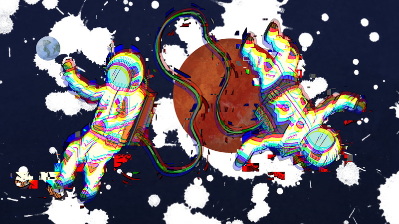 1080P, astronaut, Earth, glitch art, Color Burst, space
