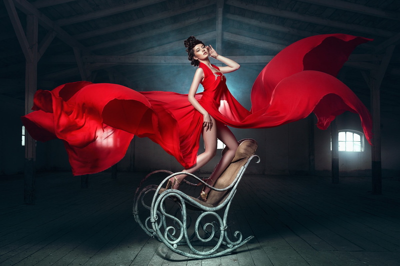 chair, 1080P, Teo Dora, red dress, women, high heels