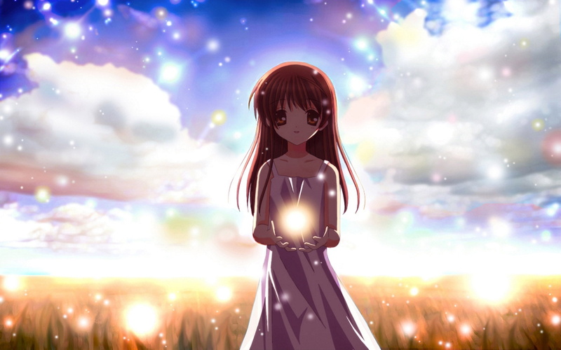 Cartoon, Light, 1080P, illustration, ushio, Girl, clannad, Ball, story, holding