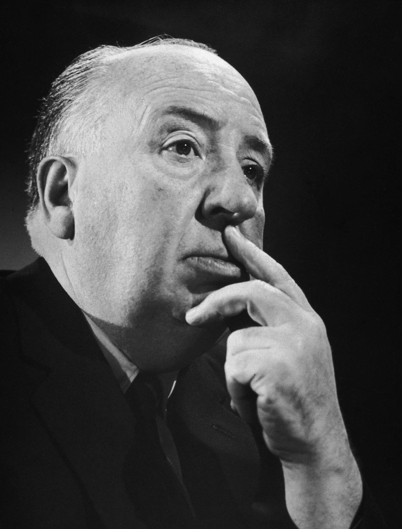 men, Alfred Hitchcock, monochrome, black background, Film Directors, portrait, Suits, 1080P