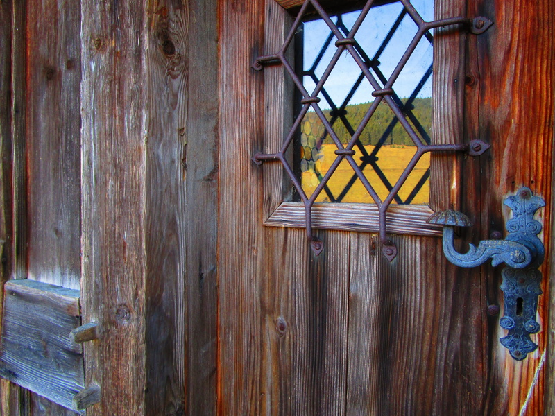 wooden door, full frame, day, fitting, metal fitting, window, wood - material, weathered, hanging, chain, security, old, latch, wood, door handle, black forest