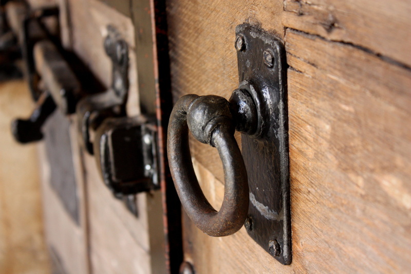 technology, door, building, rusty, wood, house, knob, old, no people, metal, security, focus on foreground, latch, lock, weapon, architecture, black metal