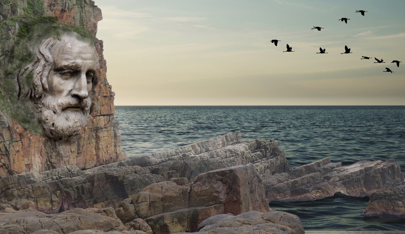 flock of birds, panorama, animal wildlife, rock, rock - object, rock wall, vertebrate, travel, photo montage, no people, mountains, landmark, waters, embossed