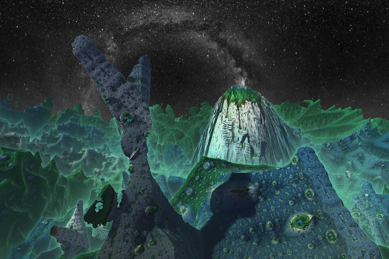 Mountain, 3D, Landscape, Fractal, Space, 8K, Abstract, Green, Night, Mandelbulb 3D, CGI, Digital Art, Artistic