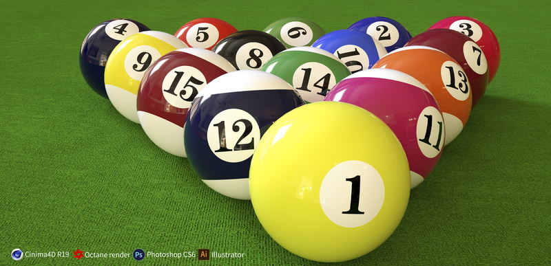 billiard balls, 4K, C4D PS, billiards