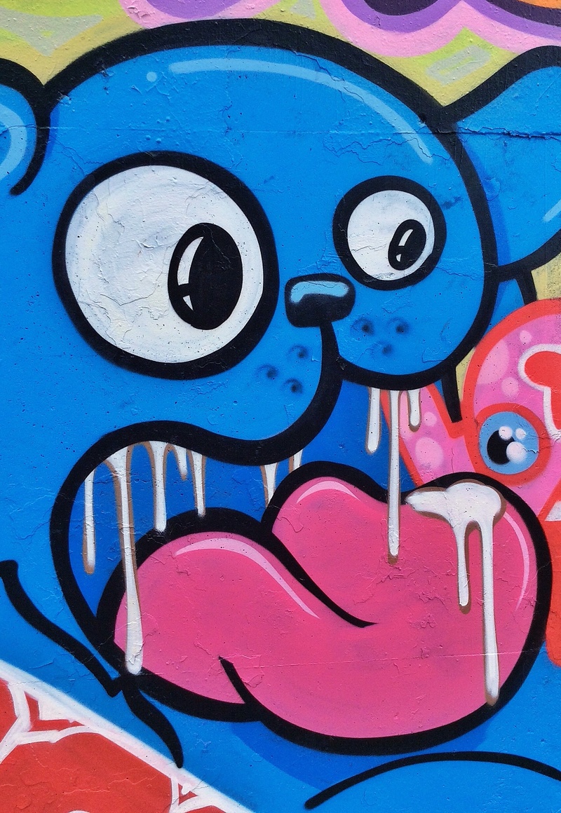 craft, text, graffiti, human representation, full frame, graffiti art, day, pattern, mural, representation, multicolored, paint, blue, comic, backgrounds