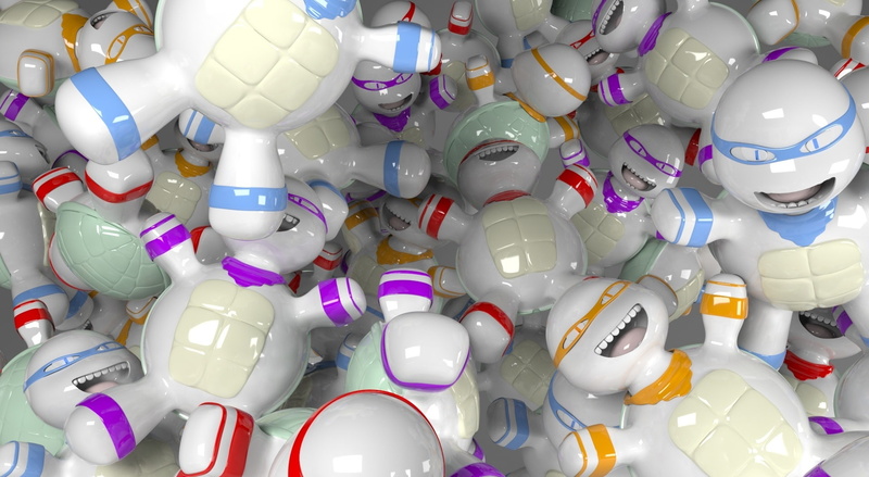 indoors, ninja, 1080P, backgrounds, turtles, abundance, high angle view, still life, toy, 3D, large group of objects, heap, white, multi colored, retail
