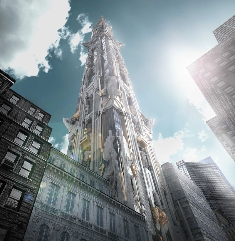 building, 480P, sunlight, lens flare, New York City, sculpture, digital art, window, cgi, Blueprints, clouds, USA, Worms Eye View, architecture, 3d Object