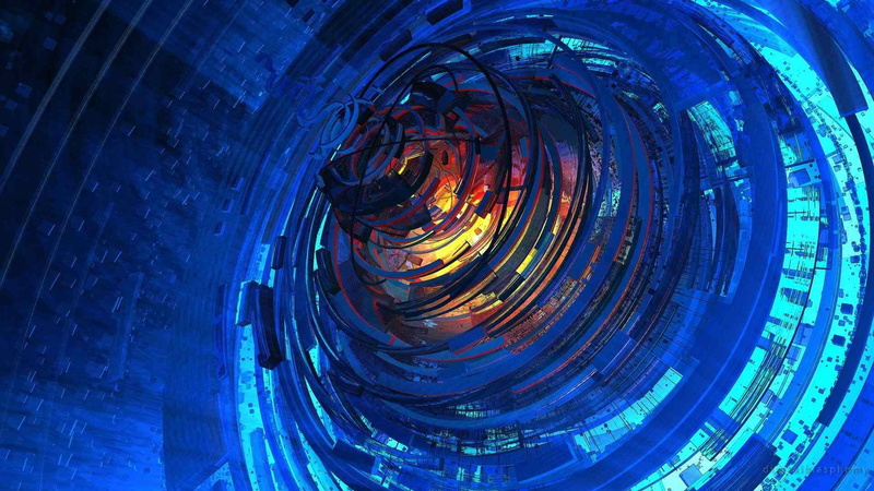 fractal, 1080P, technology, close-up, circle, 3d, graphics, architecture, art, multi colored, blue, no people, abstract, backdrop, black, graphic