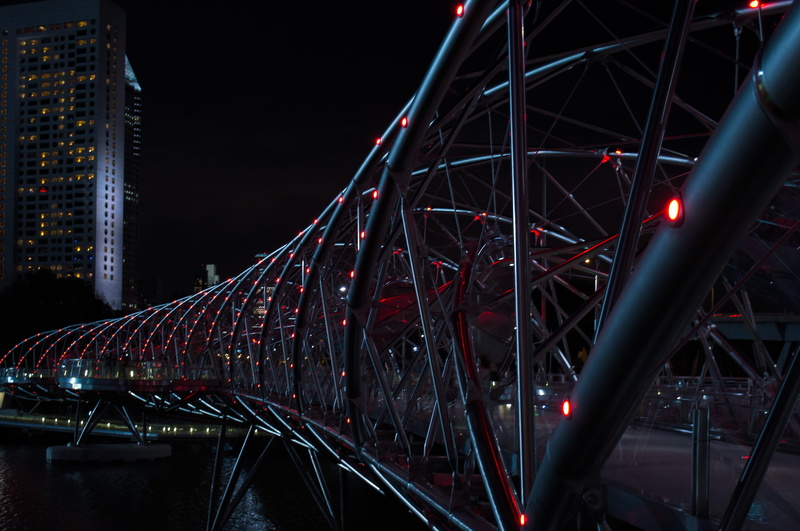 river, famous Place, helix, urban Scene, outdoors, illuminated, street, nighttime, no people, travel destinations, 5K, transportation, building, architecture