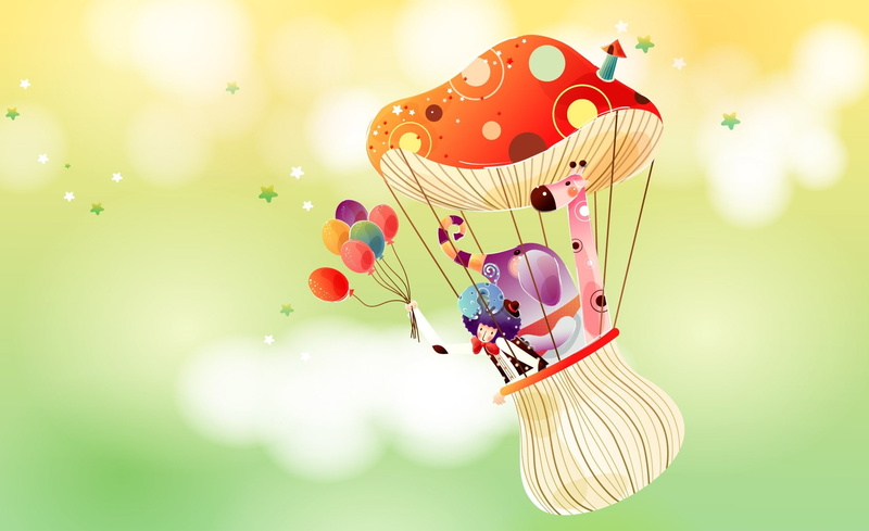 balloon, invertebrate, flying, day, green background, creativity, Childhood, Vector Art, air, 1080P, animals, representation, outdoors, Fairytales, animal wing