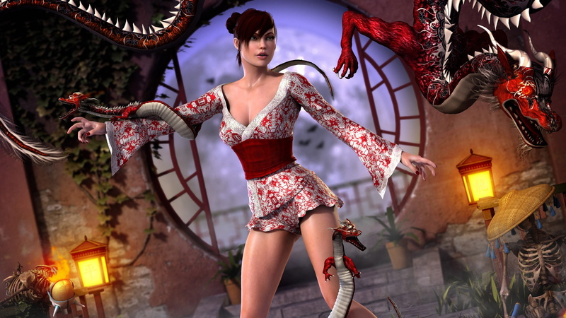 Fantasy, d, Dragon, 2K, 3D, Girl