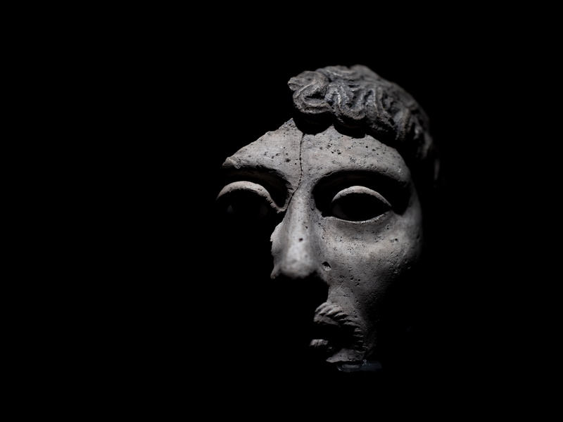 still life, hole, building, black background, worship, fear, spooky, statue, art and craft, representation, no people, single object, bronze, bunker, dark