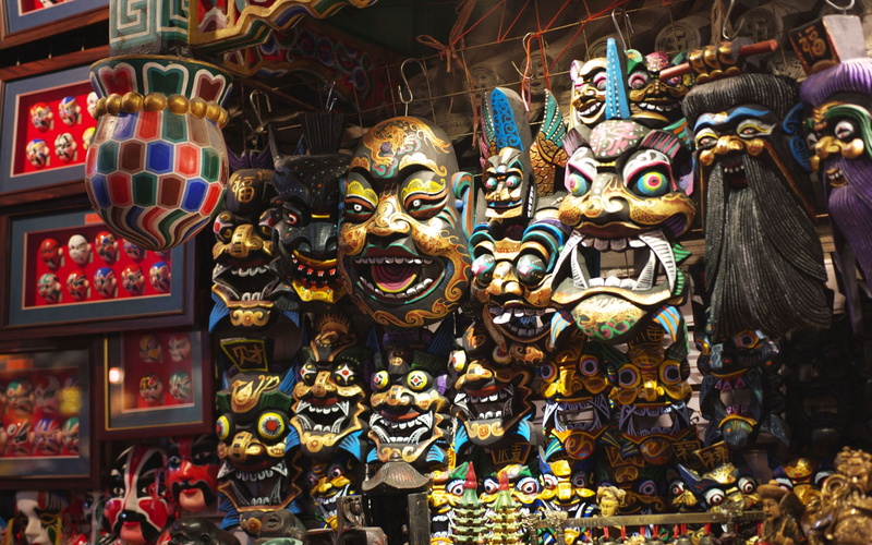 travel Destinations, store, mask - Disguise, gold Colored, variation, traditional Festival, masks, representation, human Face, china, traveling Carnival